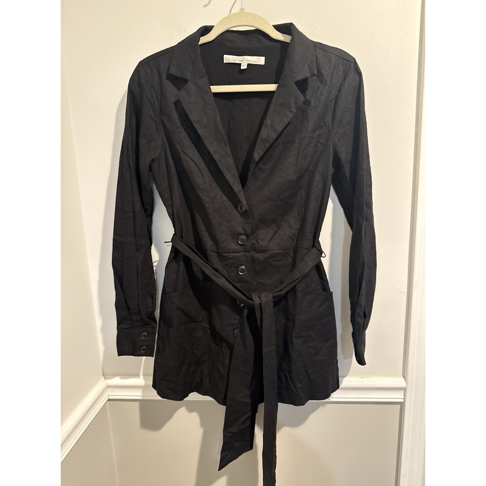 Lovers + Friends Black Utility Romper Long Sleeve Belted Blazer Dress Style S